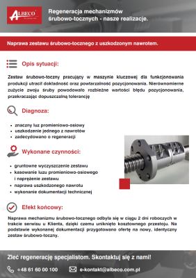 Case study 3 - Albeco Regeneracja mechanizmów śrubowo tocznych