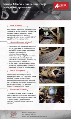 Serwis Techniczny Albeco - Dobór napędu hydropulpera  - Case Study