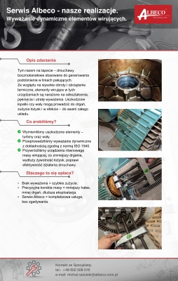 Serwis Techniczny Albeco - Wyważanie dynamiczne elementów wirujących  - Case Study